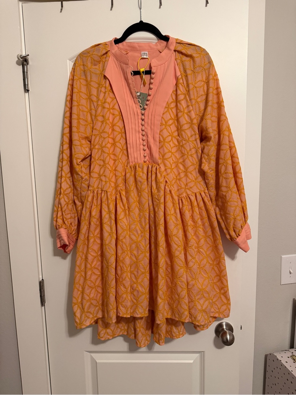 Coral Pink & Orange Patterned Mini Dress